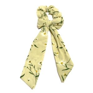 Ivory Floral Print Scrunchie Hair Tie Bow Scarf